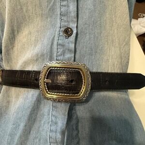 Two Tone Leather Belt Silver Gold Concho Western Vintage Statement